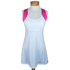 Head Women’s Stretchy Tennis Athletic Dress White With Pink & Orange Trim Medium